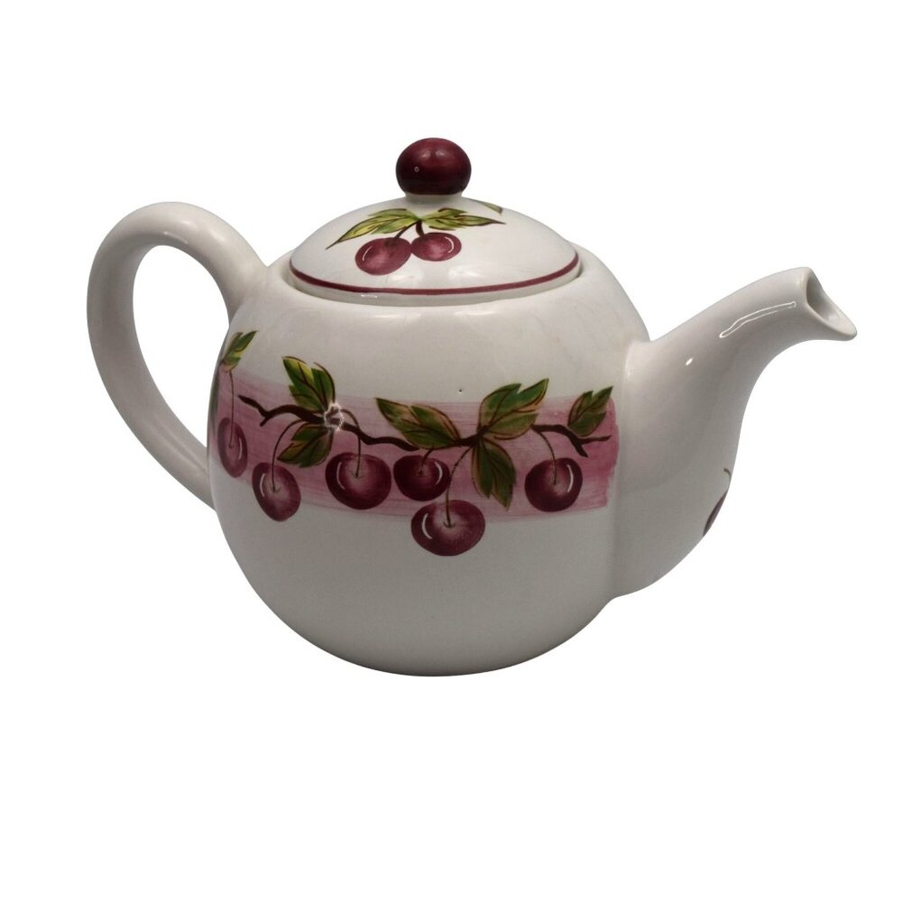 Andrea By Sadek Cherry Pattern Ceramic Teapot 38 Oz